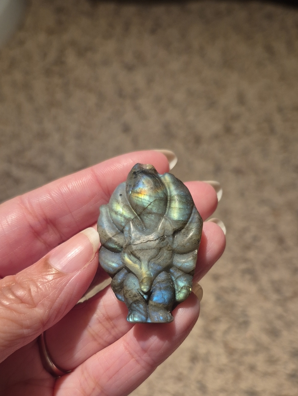 Flashy Hand Carved Labradorite Nine Tailed Fox Crystal